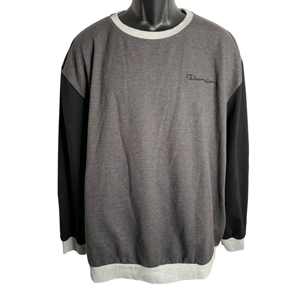 Champion Embroidered Pullover Sweatshirt 2XL Grey Crewneck Long Sleeves Knit